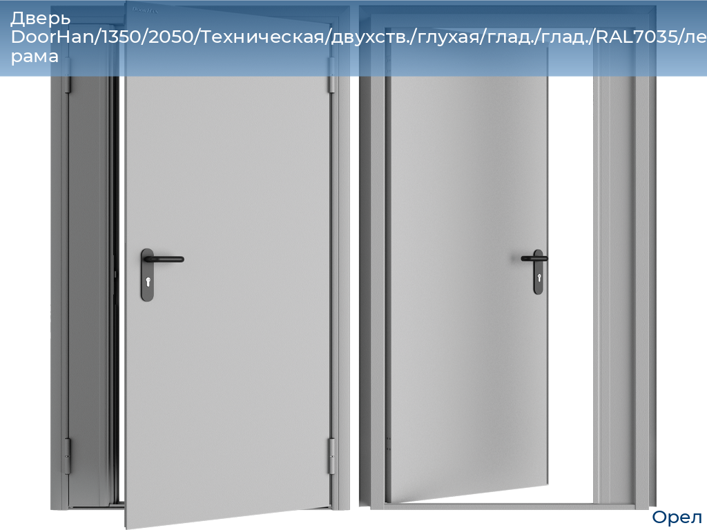 Дверь DoorHan/1350/2050/Техническая/двухств./глухая/глад./глад./RAL7035/лев./угл. рама, orel.doorhan.ru